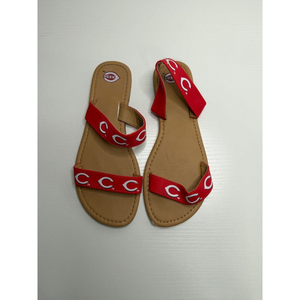 Cincinnati Reds MLB Team Beans Red Tan Logo Strappy Slingback Sandals